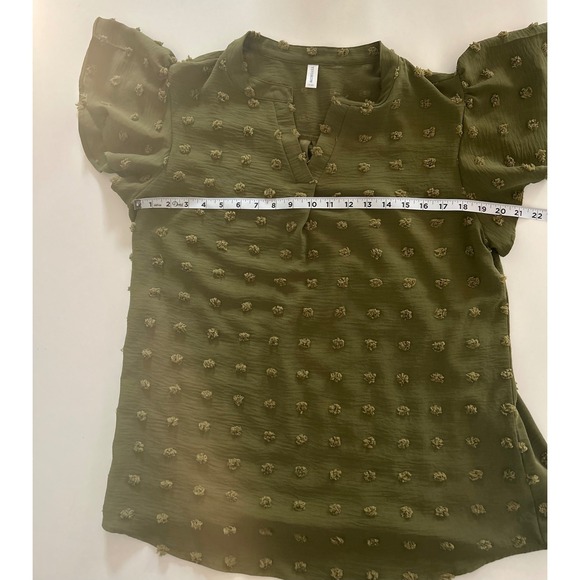 Olive green Business Casual Blouses V Neck Ruffle Sleeve Shirt Size - Picture 3 of 6